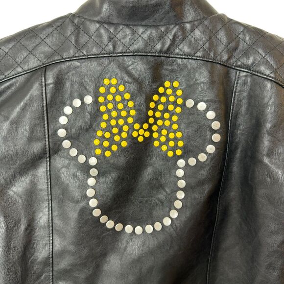 Disney Minnie Mouse Faux Leather Girls Jacket Black Moto Zip Up Youth Size 9/10 - Picture 1 of 8